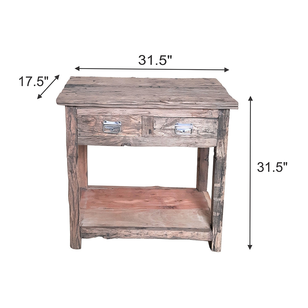 31.5X17.5X31.5" Rustic 2 Drawer Kitchen Island Wood Primary Living Space Antique,Farmhouse,Rustic,Vintage Wood