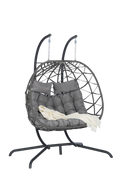 2 Person Outdoor Rattan Hanging Chair Patio Wicker Egg Chair Yes Complete Patio Set Dark Gray Uv Resistant Frame Water Resistant Cushion Garden & Outdoor American Design,American Traditional 2 Person Seating Group Polyethylene Rattan