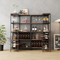 Corner Wine Rack Bar Cabinet Industrial Freestanding Floor Bar Cabinets For Liquor And Glasses Storage For Home Kitchen Walnut Black Dining Room Industrial Mdf Metal