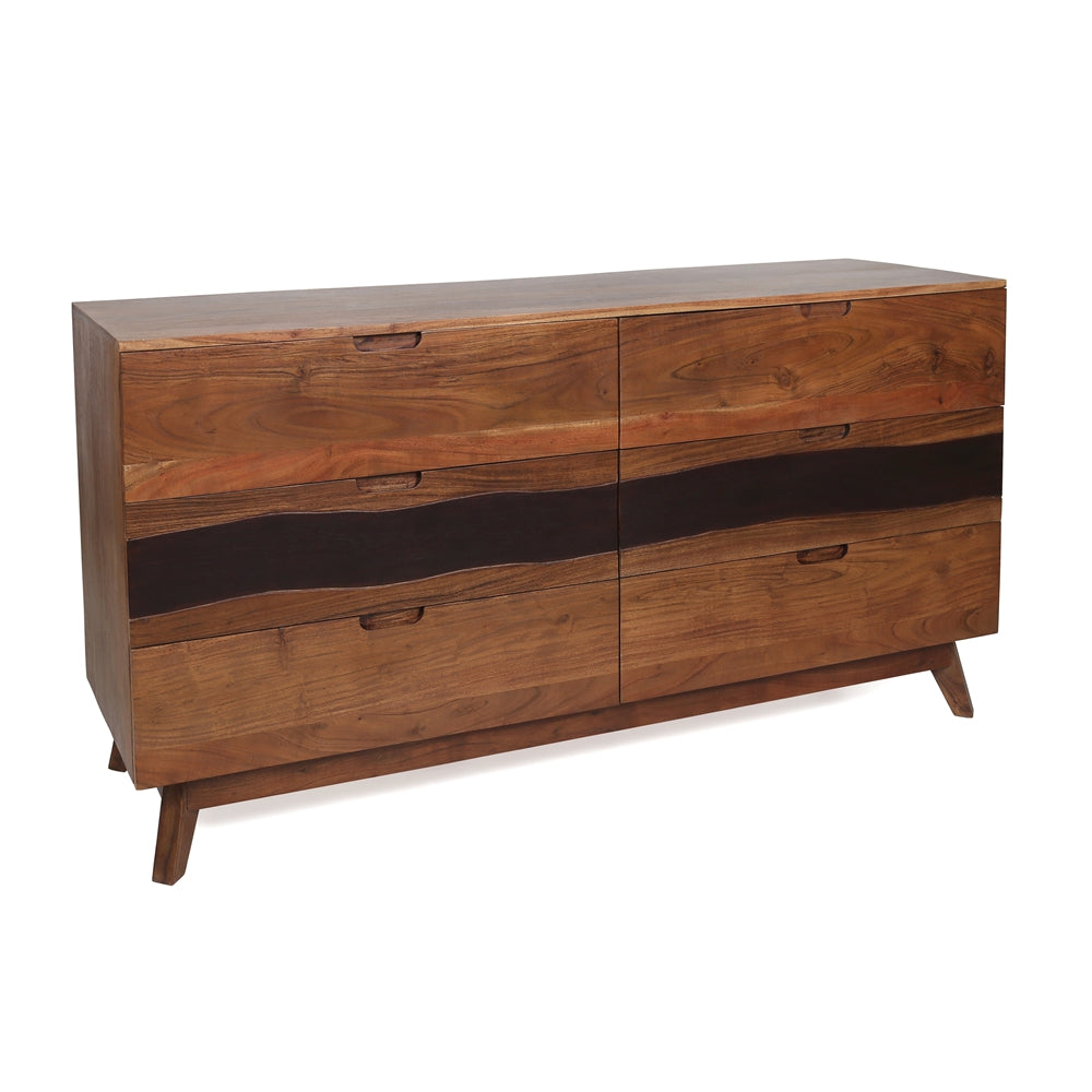 59X16.5X31" Sierra Six Drawer Sideboard, Wood Credenza Cabinets Chests Nightstands Natural Wood Brown Casual,Classic,Farmhouse Solid Wood