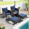 5 Piece Outdoor Patio Furniture Set,All Weather Pe Rattan Conversation Chairs With Armrest And Removable Cushions,Ottomans And Storage Coffee Table For Poolside Garden Balcony Deck Peacock Blue Yes Peacock Blue Pe Rattan Iron Waterproof Fabric