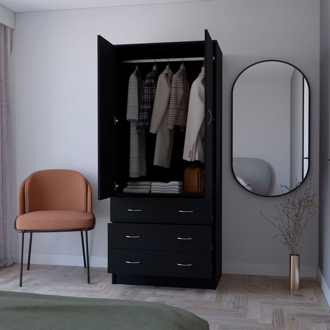 Ella Black 2 Door Armoire Black Bedroom Wood