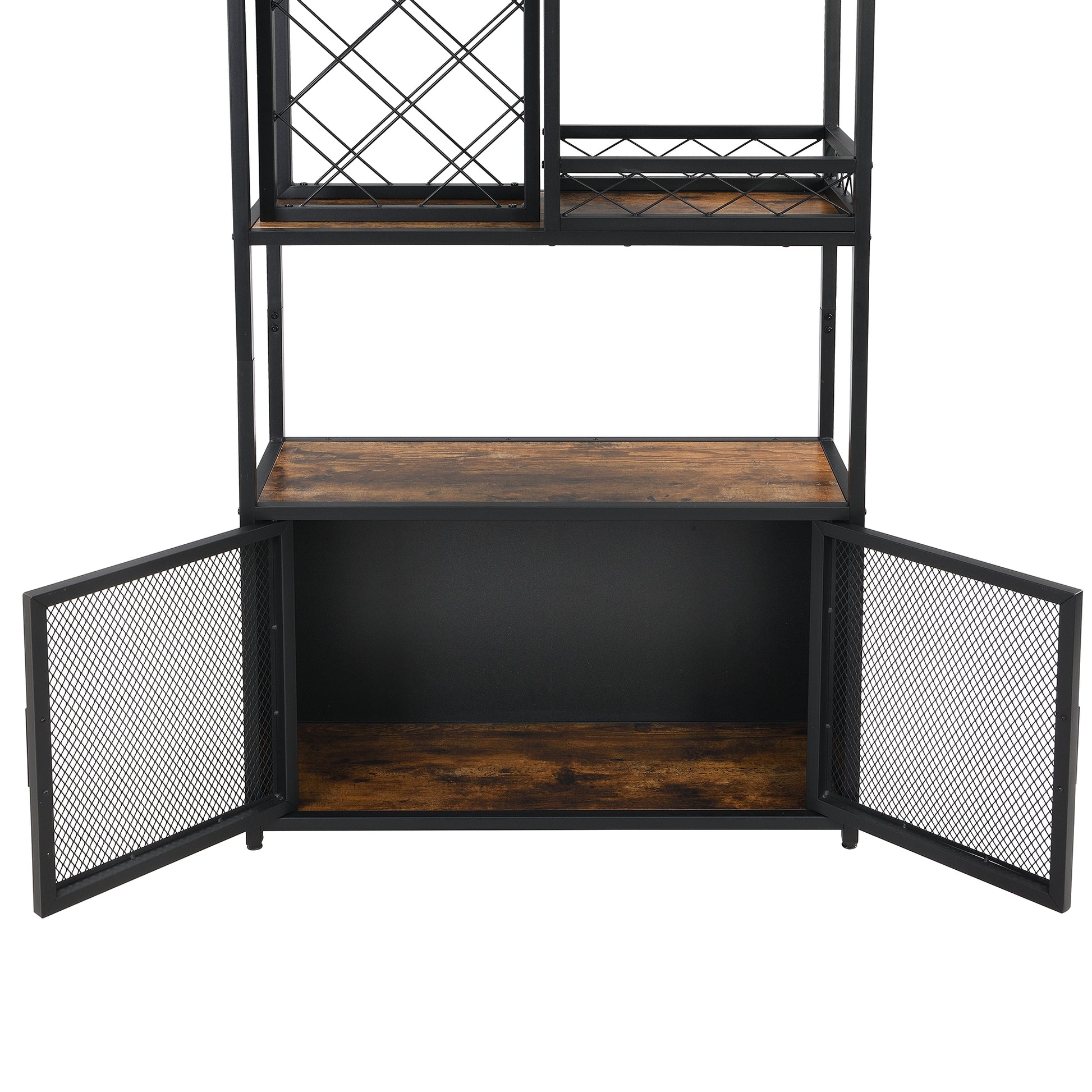 82.7" Industrial Tall Black Bar Wine Rack Cabinet With Glass Holder Wood Home Bar Cabinet Walnut Black Dining Room Industrial Mdf Metal