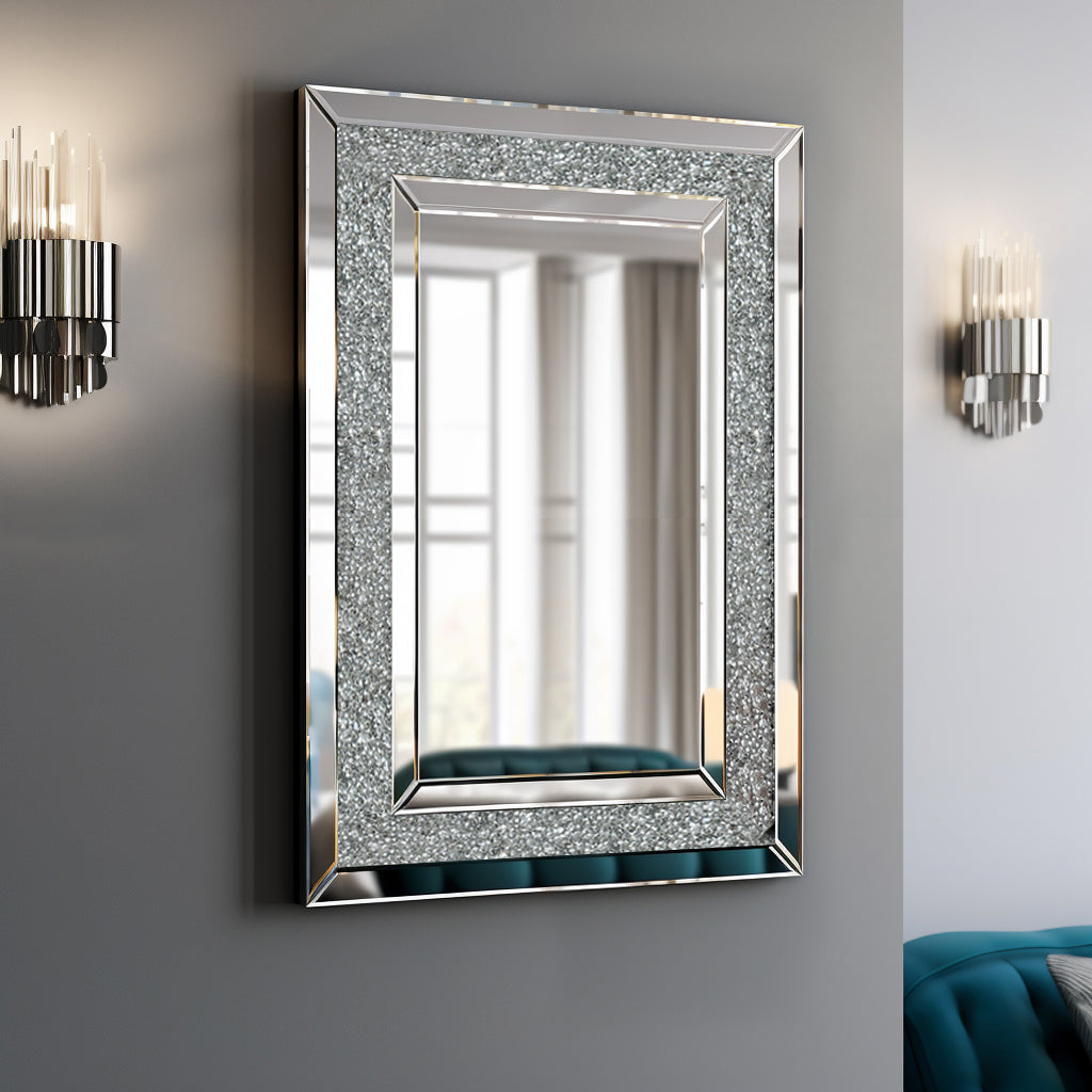 Large Wall Mounted Silver Decorative Rectangular Wall Mirror For Home, Living Room, Bedroom, Entryway Clear Hd Mirror Silver Mdf Glass