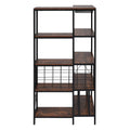 Corner Wine Rack Bar Cabinet Industrial Freestanding Floor Bar Cabinets For Liquor And Glasses Storage For Home Kitchen Walnut Black Dining Room Industrial Mdf Metal