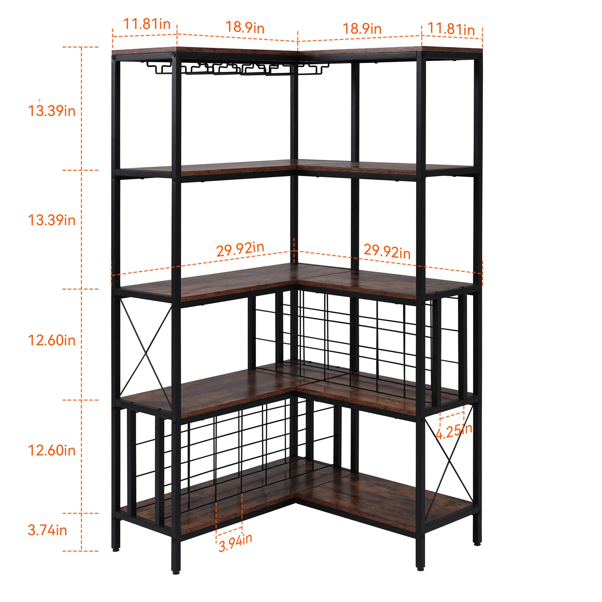 Corner Wine Rack Bar Cabinet Industrial Freestanding Floor Bar Cabinets For Liquor And Glasses Storage For Home Kitchen Walnut Black Dining Room Industrial Mdf Metal