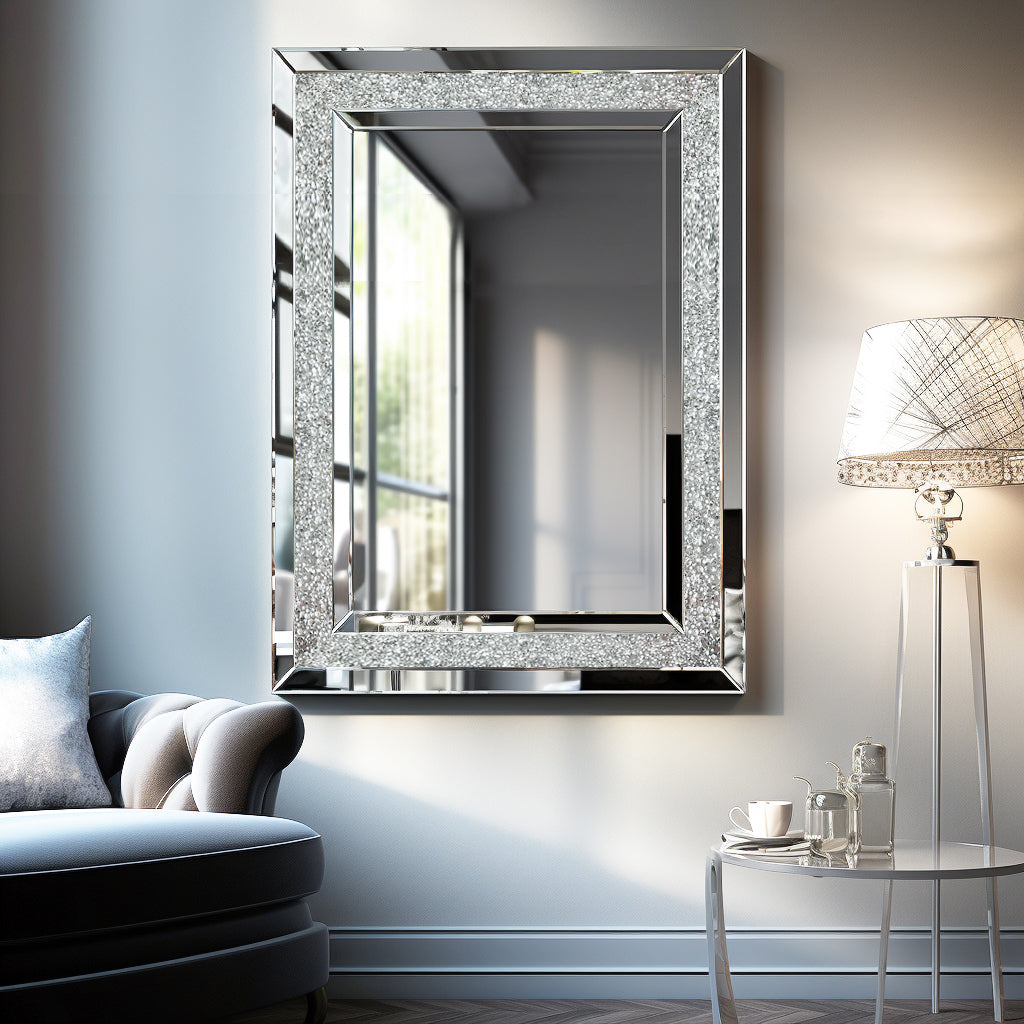 Large Wall Mounted Silver Decorative Rectangular Wall Mirror For Home, Living Room, Bedroom, Entryway Clear Hd Mirror Silver Mdf Glass