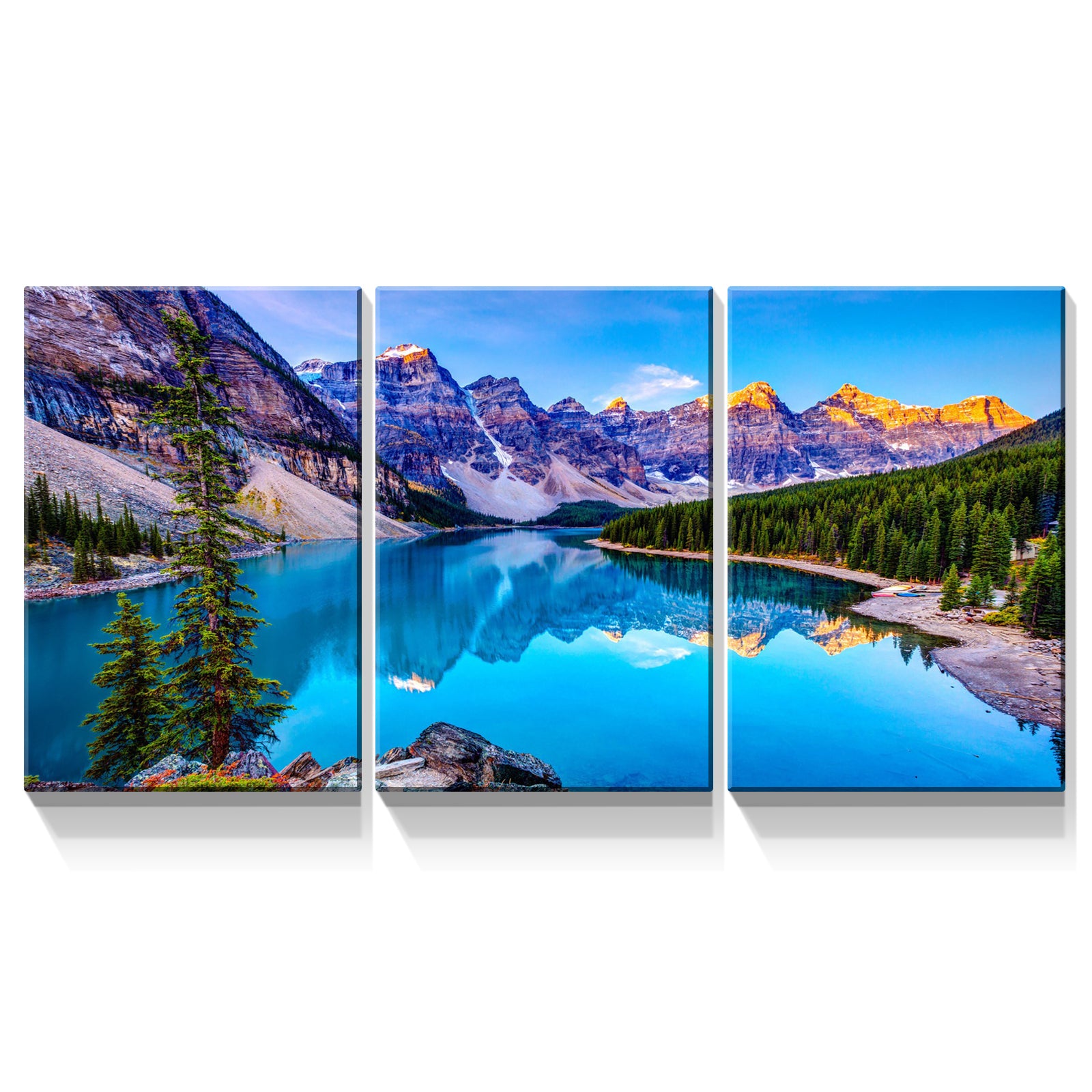 3 Panels Framed Nature Landscape Mountain & Lake Canvas Wall Art Decor,3 Pieces Mordern Canvas Decoration Painting For Office,Dining Room,Living Room, Bedroom Decor Ready To Hang Rectangle Framed