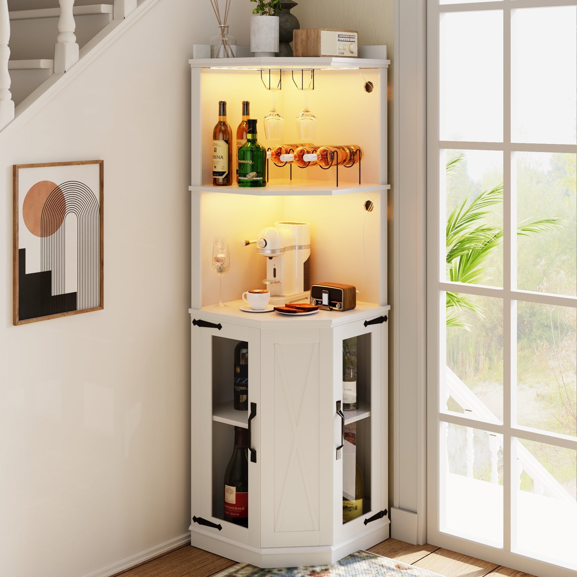 67.7" Corner Bar Cabinet With Power Outlet,