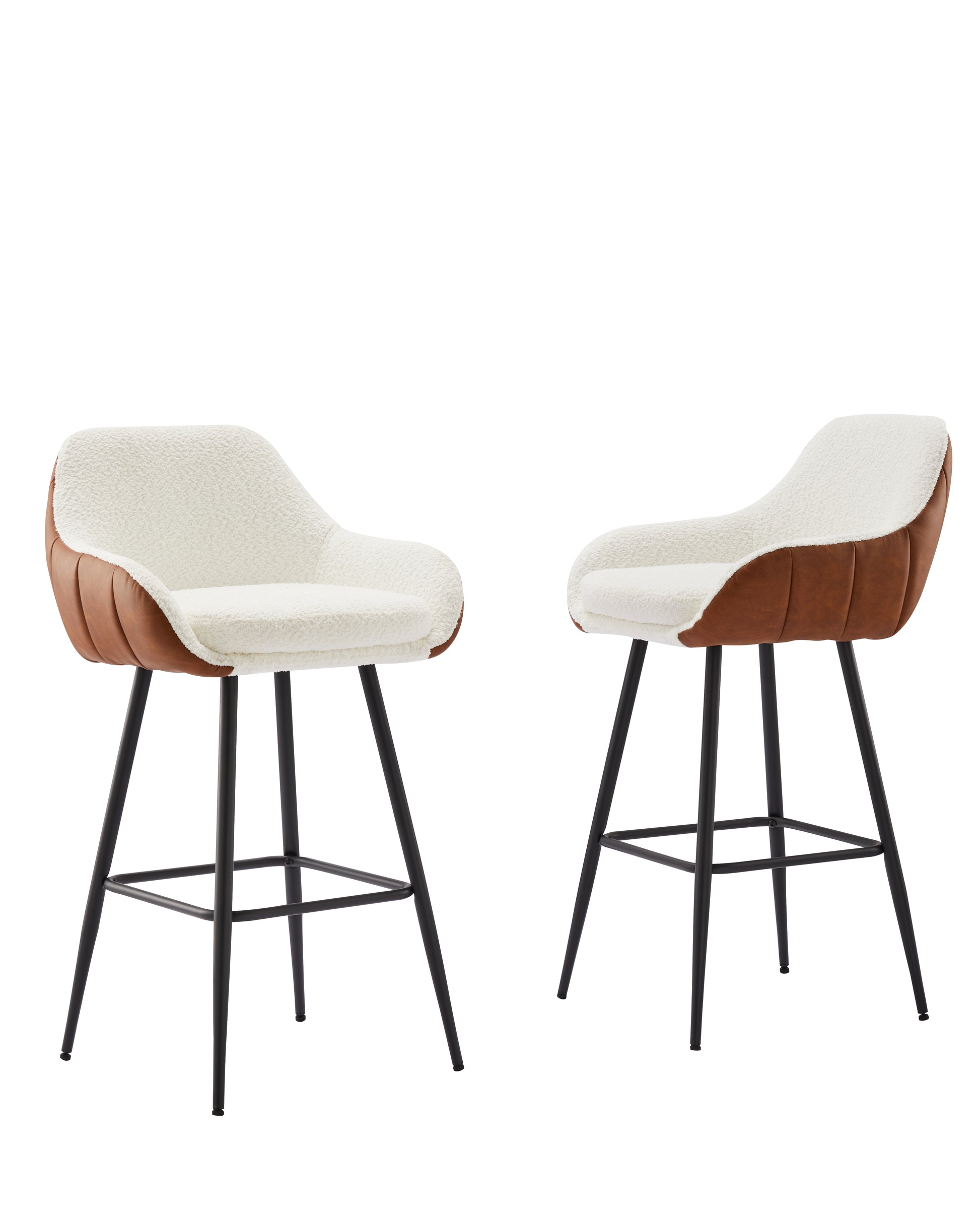 26" Modern Counter Height Bar Stools Set Of 2, Mid Century Leather Upholstered Accent Arm Bar Stools, Leisure Side Chair With Metal Legs For Kitchen&Dining Room Metal White Vintage Dining Room Sponge Wipe Clean Rectangular Modern Bar Stools Set Of 2