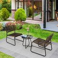 Patio Furniture Set 3 Piece Mixture Pattern Pe Rattan Steel Frame And Modern Round Table, Brown And Black No Sectional Black Brown Seats 2 Rust Resistant Frame Garden & Outdoor American Design,American Traditional,Antique,Vintage 2 Person Seating Group