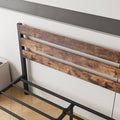 Queen Size Platform Bed Frame With Rustic Vintage Wood Headboard, Strong Metal Slats Support Mattress Foundation, No Box Spring Needed Rustic Brown Box Spring Not Required Queen Black Metal Brown Bedroom Bed Frame Metal & Wood
