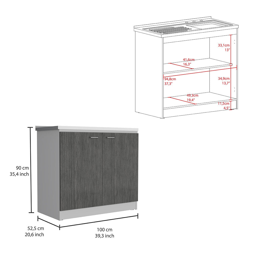 Napoles Utility Sink With Cabinet, One Shelf, Double Door Cabinet White Smokey Oak 1 2 Spaces Multicolor Kitchen Shelves Included Modern Particle Board Particle Board