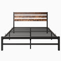 Queen Size Platform Bed Frame With Rustic Vintage Wood Headboard, Strong Metal Slats Support Mattress Foundation, No Box Spring Needed Rustic Brown Box Spring Not Required Queen Black Metal Brown Bedroom Bed Frame Metal & Wood