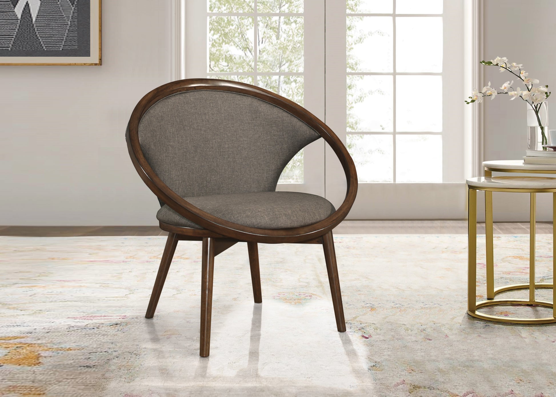 Mid Century Design Solid Rubberwood Unique Accent Chair 1Pc Brown Fabric Upholstered Modern Home Furniture Walnut Finish Frame Chocolate Primary Living Space Mid Century Modern Solid Wood