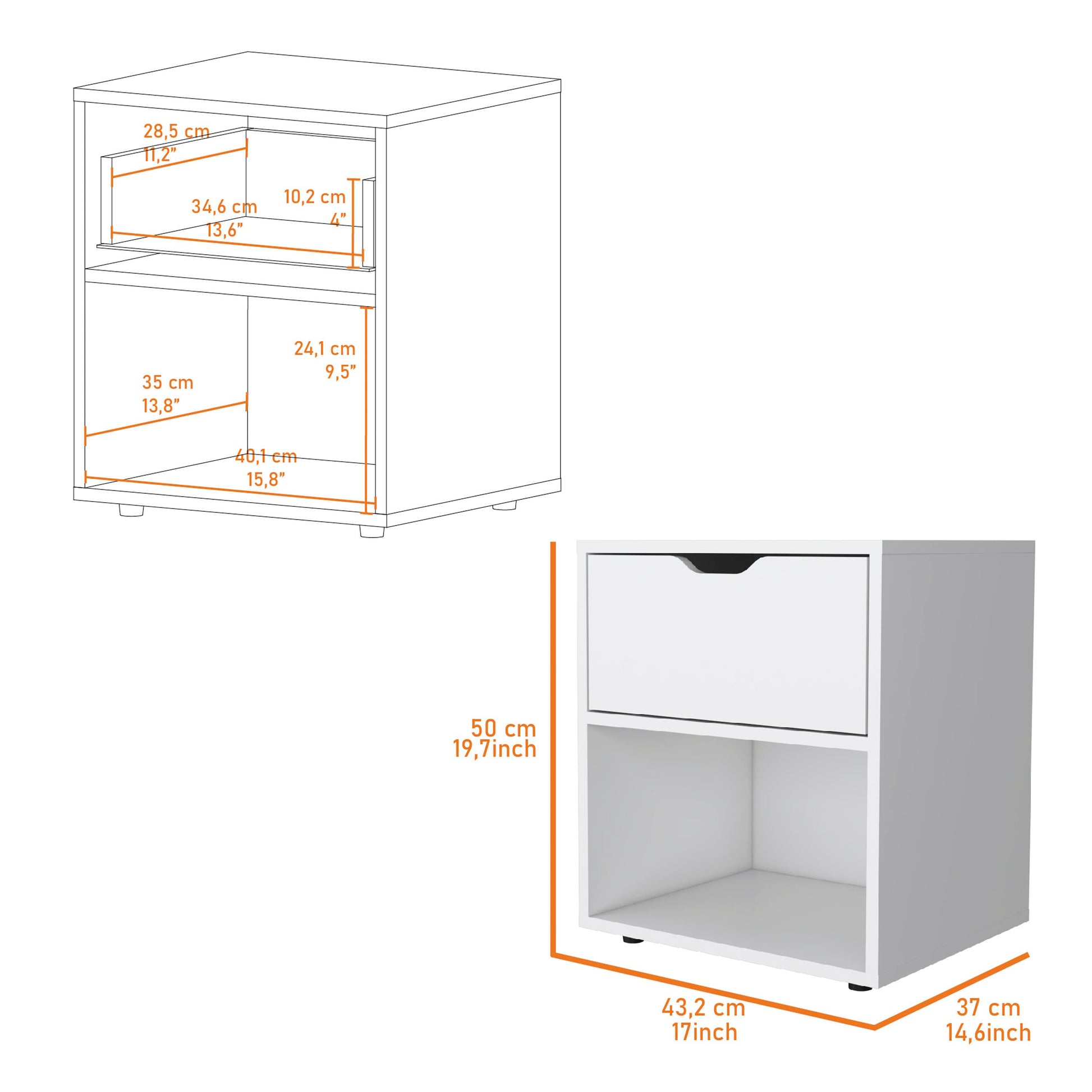 White Elegant Drawer Nightstand White White 1 Drawer Bedroom Drawer Storage Shelf White Wood