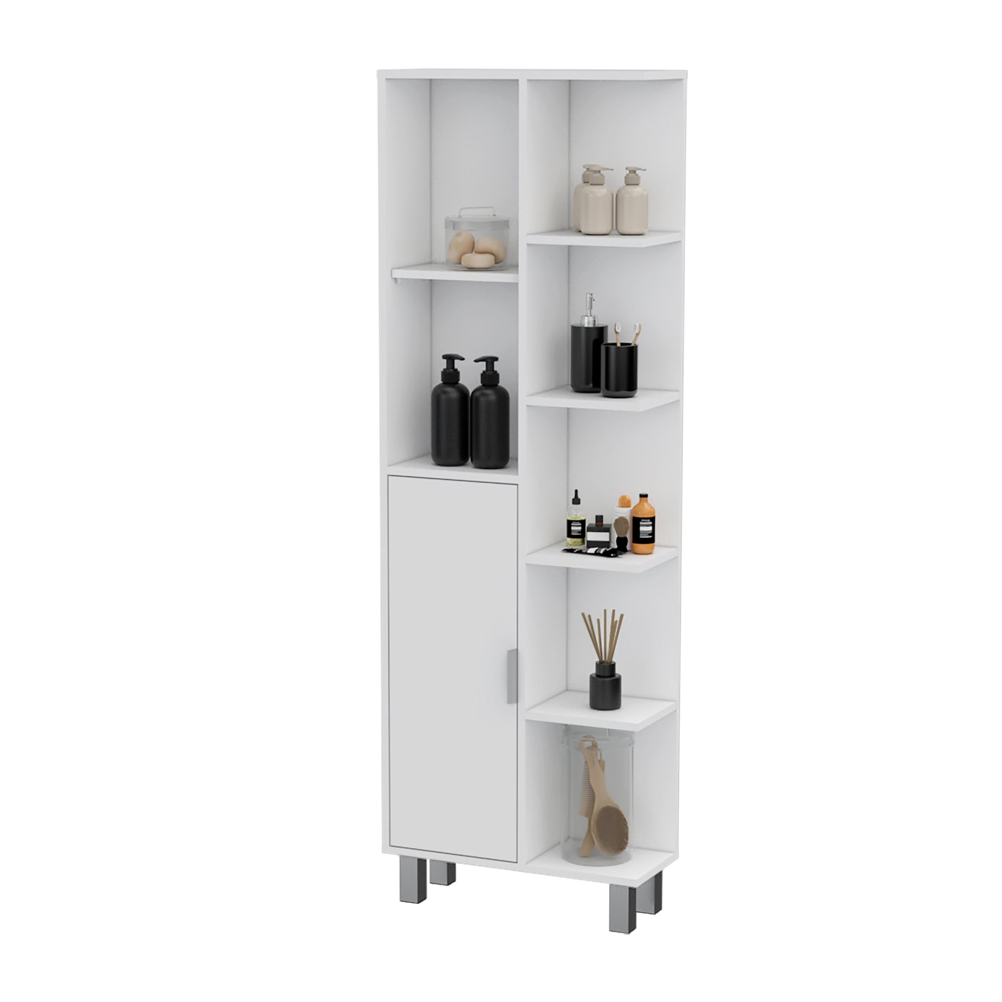 Natalie White 9 Shelf Linen Cabinet - White 1 5