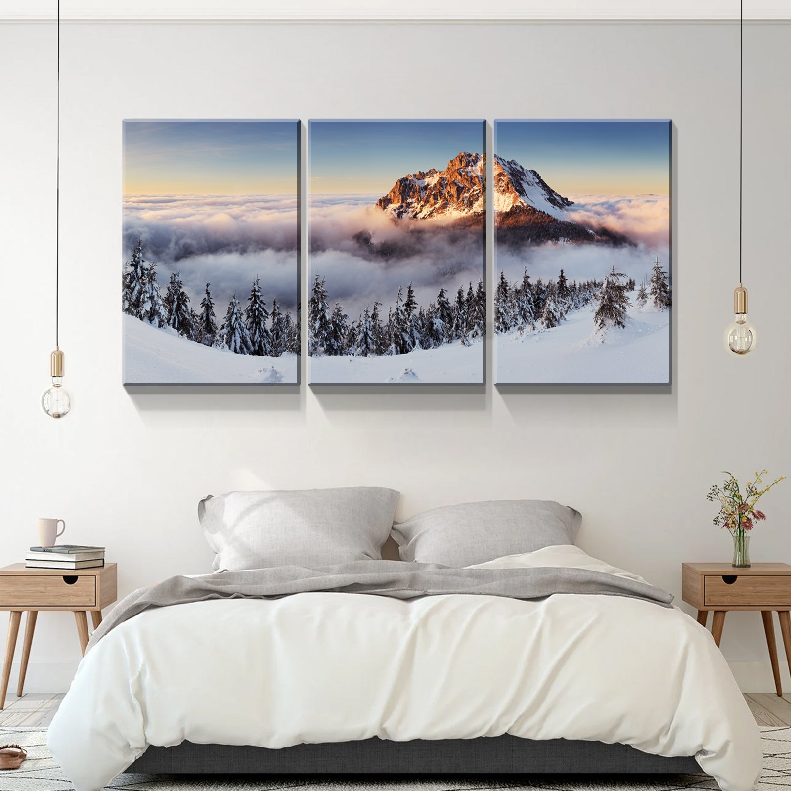 3 Panels Framed Mountain & Forest Canvas Wall Art Decor,3 Pieces Mordern Canvas Decoration Painting For Office,Dining Room,Living Room, Bedroom Decor Ready To Hang 1218In Thickness 1.5Inch Rectangle Framed Multicolor Oversized 41In Canvas Nature Scenes