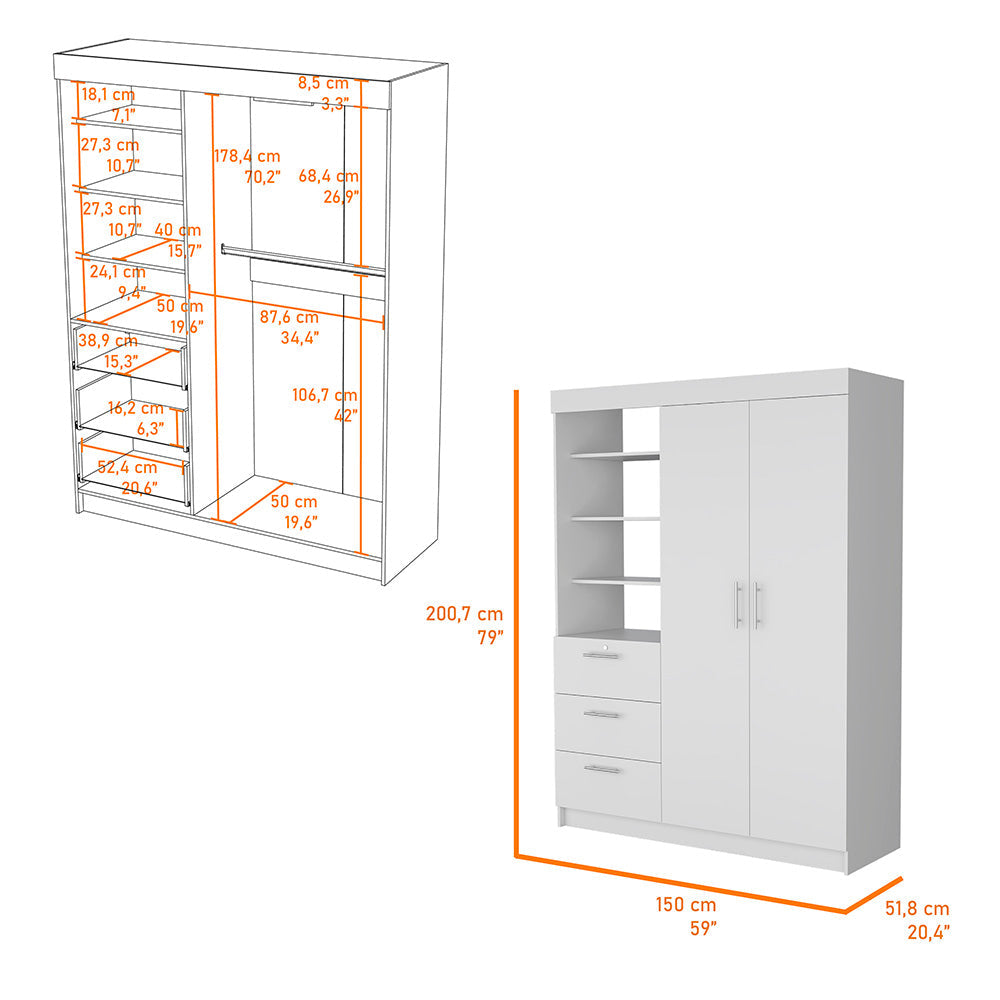 White 3 Drawer Armoire White Bedroom Wood