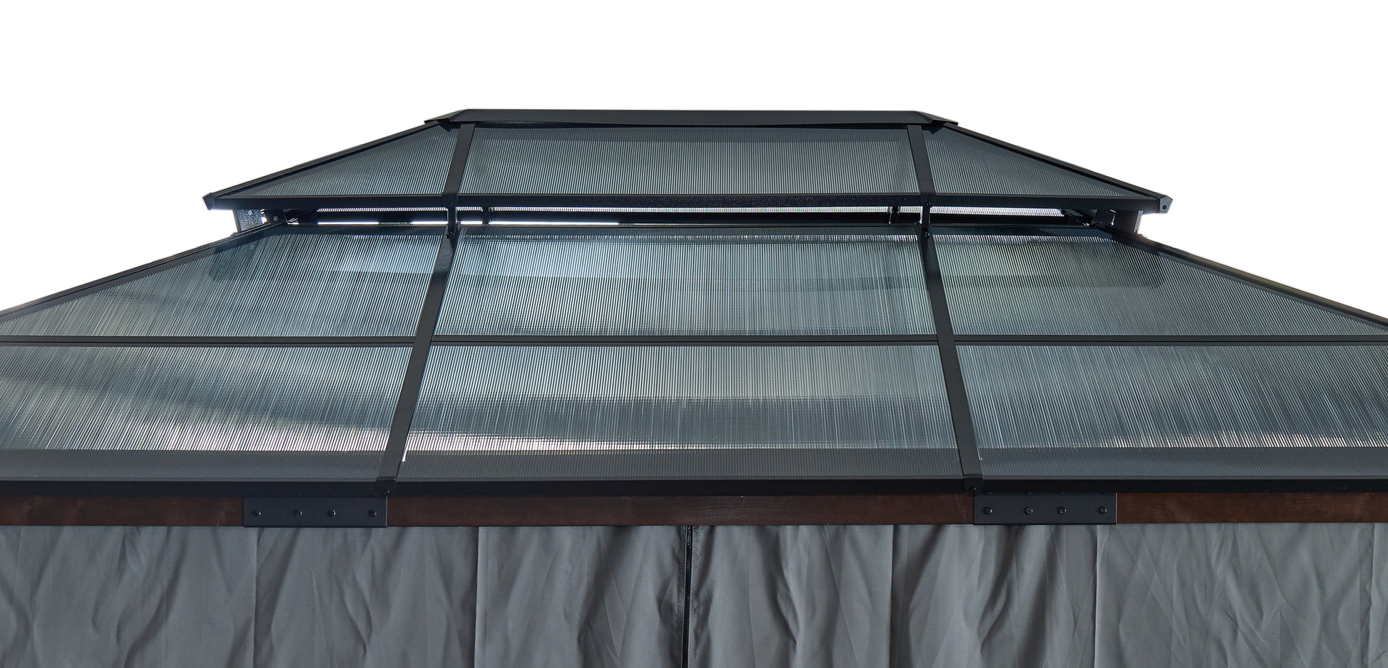 12' X 16' Hardtop Wood Gazebo For Patios, Outdoor Framed Gazebo With Polycarbonate Double Roof Canopy, Solid Wooden Framed Gazebo With Privacy Curtains And Mosquito Nettings For Garden, Backyard Black Aluminium