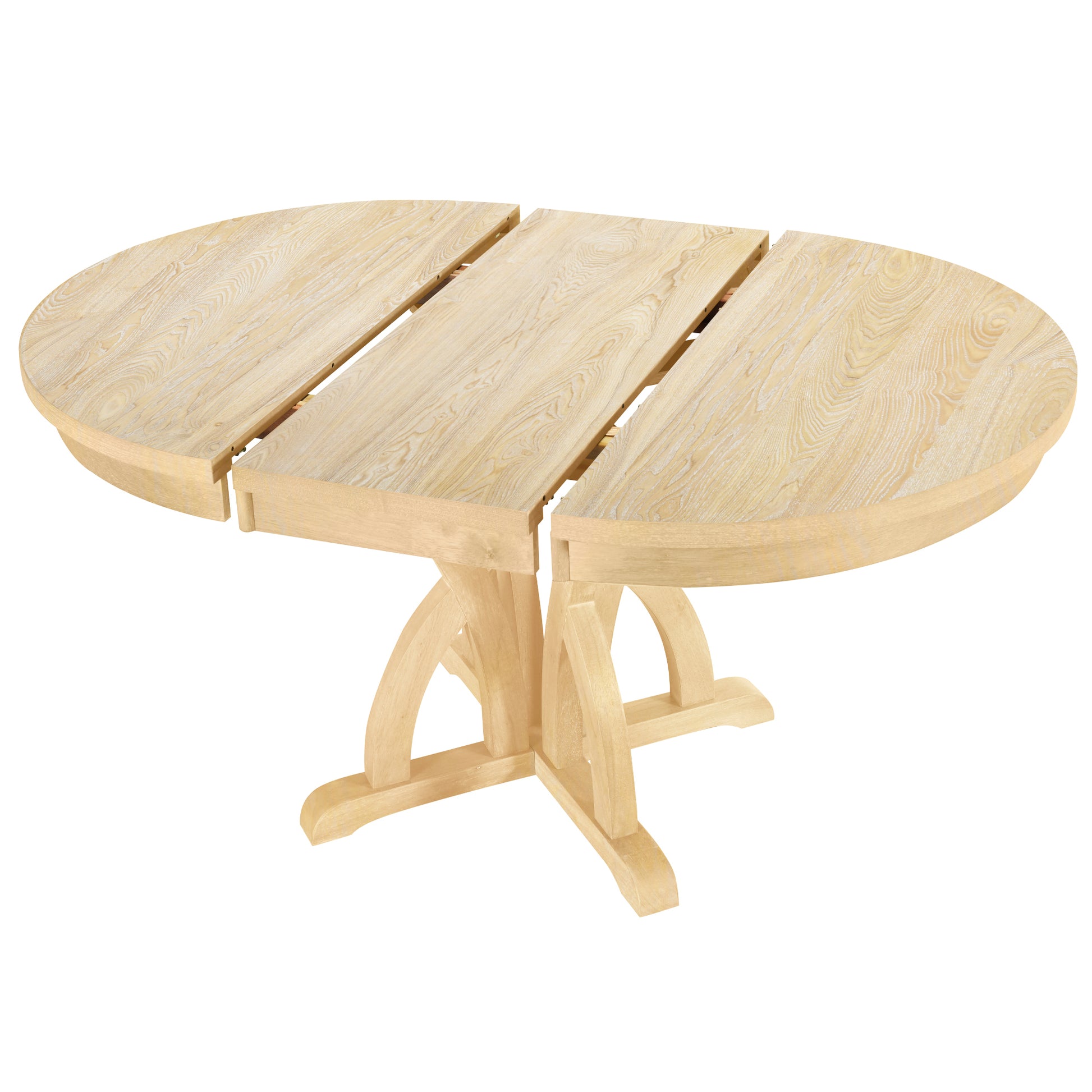 5 Piece Farmhouse Round Pedestal Extending Dining Table Set Extendable Kitchen Table Set With 15.8" Removable Leaf And Ladder Back Dining Chairs For Small Places, Natural Wood Dining Room Extendable Rubberwood Oval Dining Table With Chair Upholstered