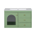 30X18X19.6 Inches Elegant Floating Bathroom Vanity Sink And Cabinet Combo 1 Door And 2 Drawers Green Bathroom Mdf