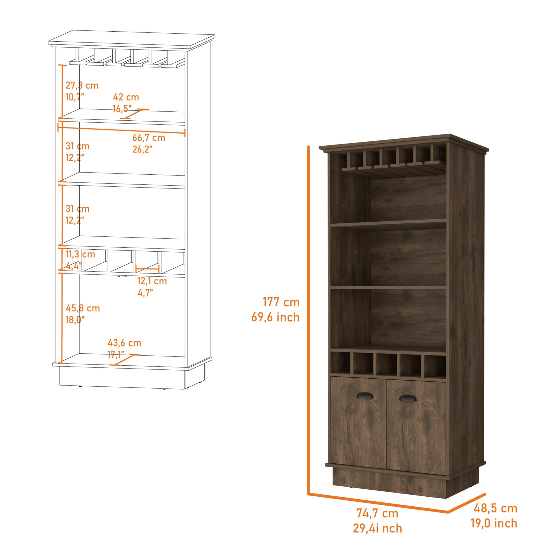 Claire Brown Glassware Rack Bar Cabinet -