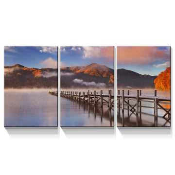 3 Panels Framed Jetty & Lake Canvas Wall Art Decor,3 Pieces Mordern Canvas Decoration Painting For Office,Dining Room,Living Room, Bedroom Decor Ready To Hang 1218In Thickness 1.5Inch Rectangle Framed Multicolor Oversized 41In Canvas Nature Scenes