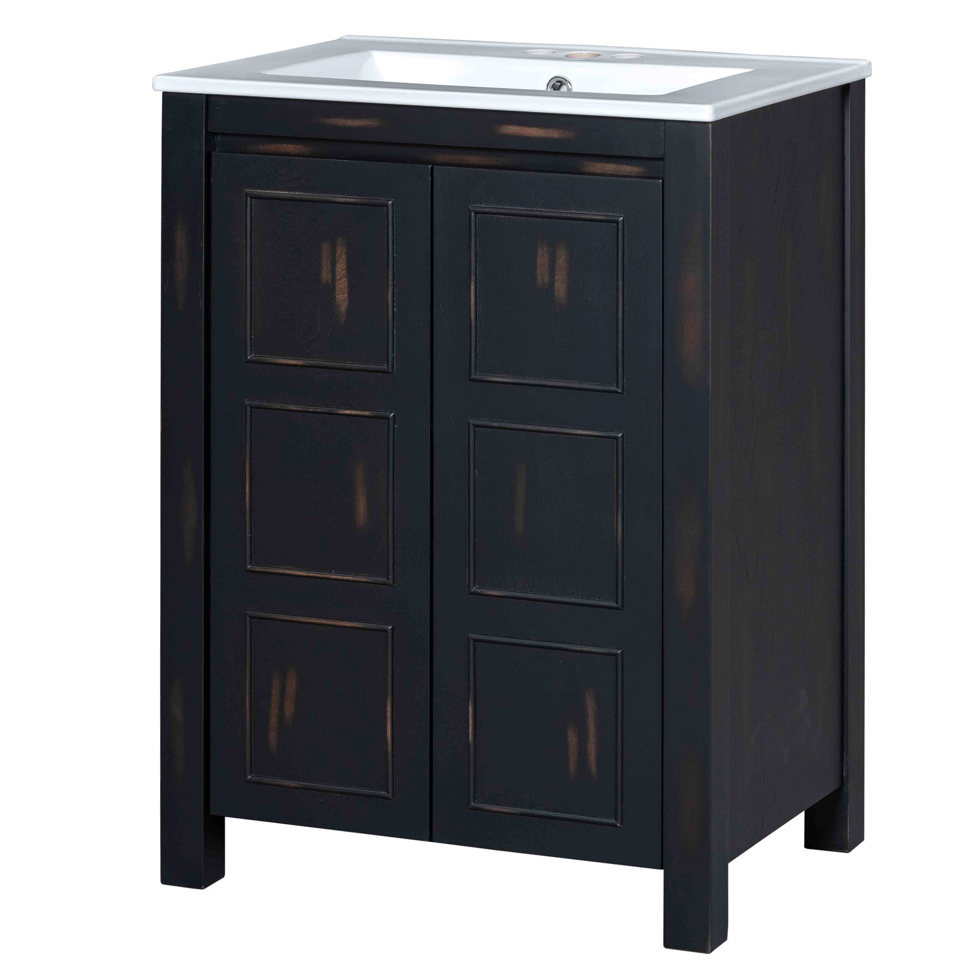 24X18X34 Inches Vintage Style Small Bathroom Vanity Combo With Ceramic Sink, 2 Soft Close Doors Espresso Bathroom Solid Wood Mdf