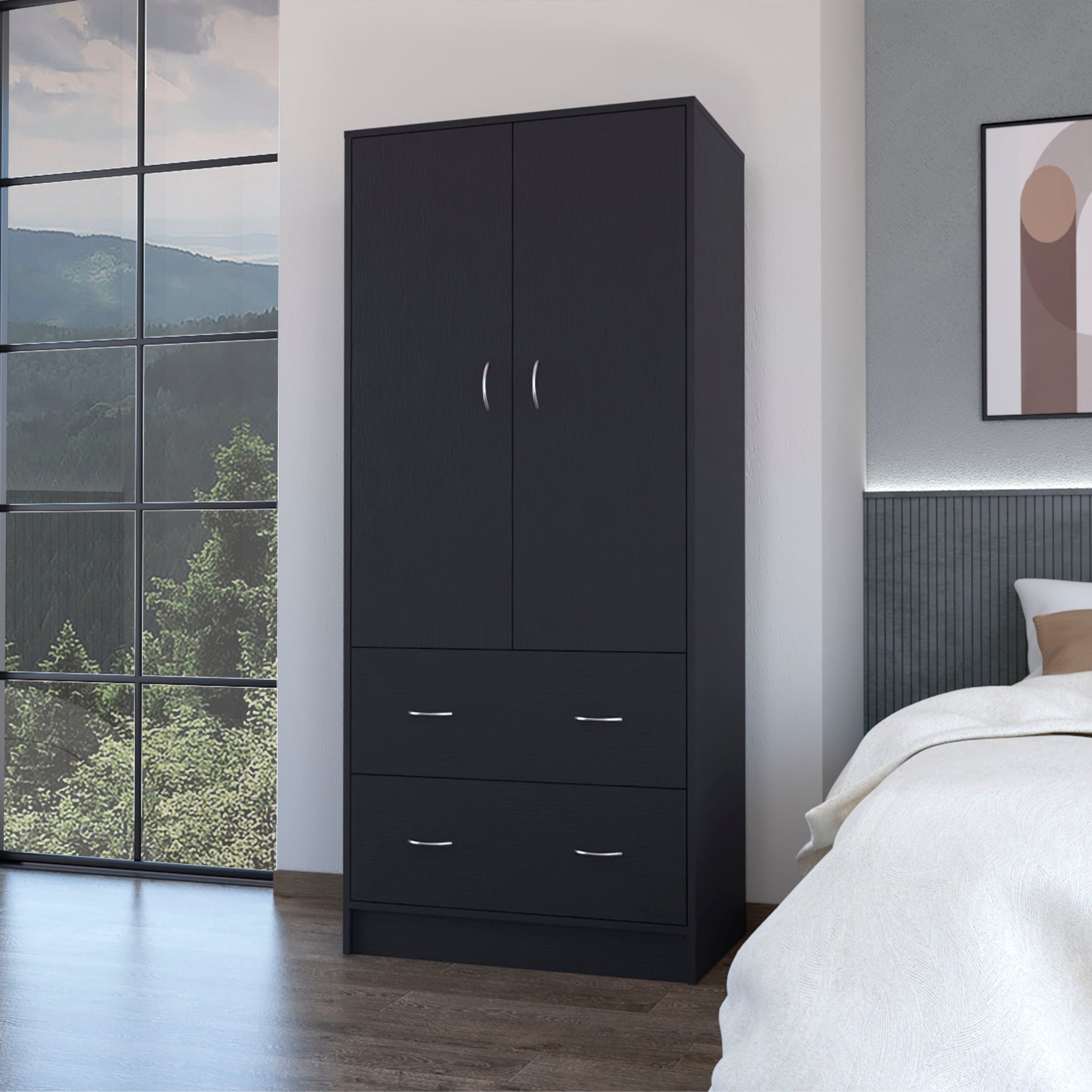 Black 2 Drawer Wardrobe Black Bedroom Wood