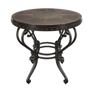 Formal Traditional End Table 1Pc Round Decorative Top Curved Metal Base Living Room Furniture Side Table Dark Cherry Finish Brown Mix Primary Living Space Traditional Coffee & End Tables Round Metal & Wood