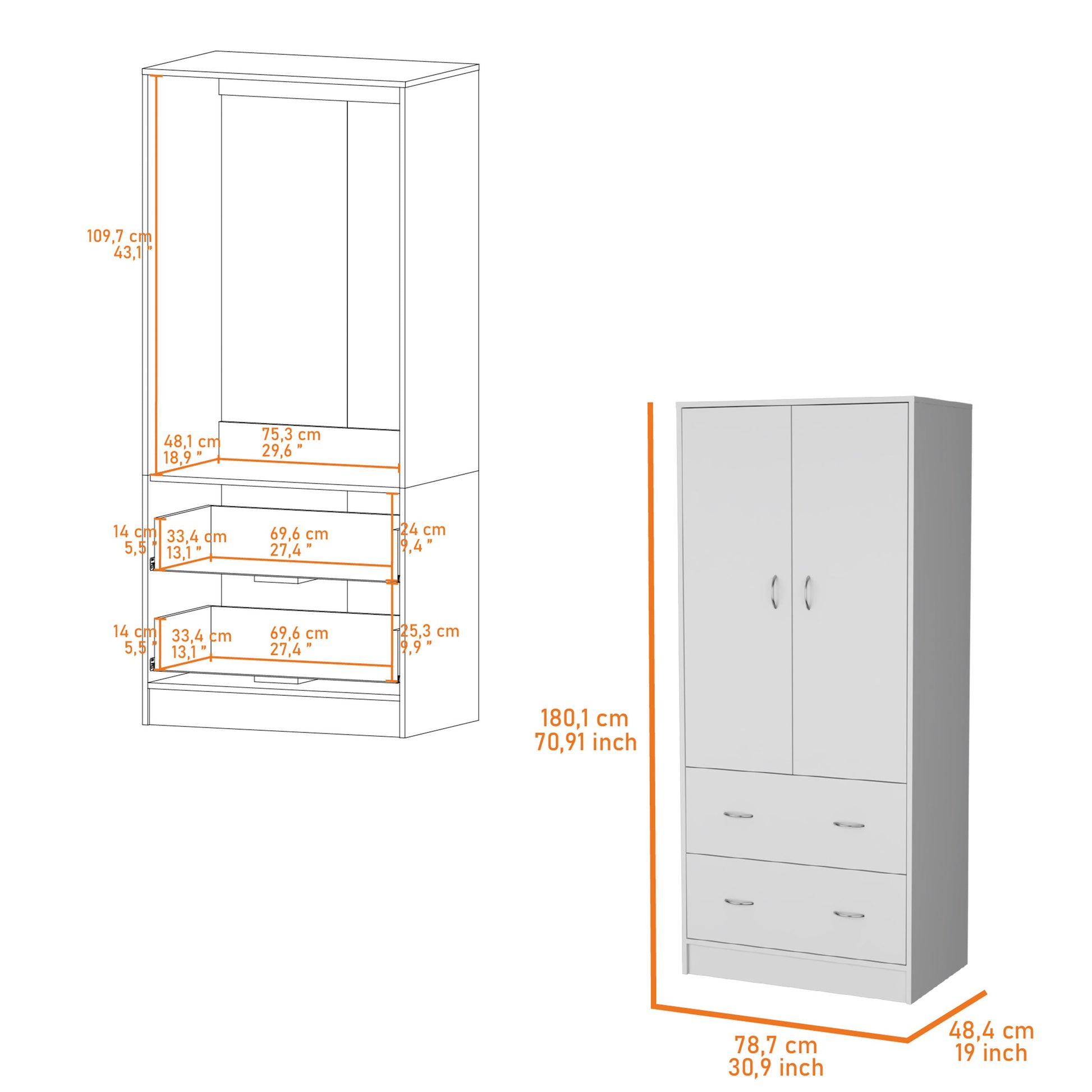 White 2 Drawer Wardrobe White White Bedroom Wood