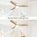 52 Inch Decorative Ceiling Fan With 6 Speed Remote White 3 Solid Wood Blades Reversible Dc Motor For Living Room White Metal & Wood