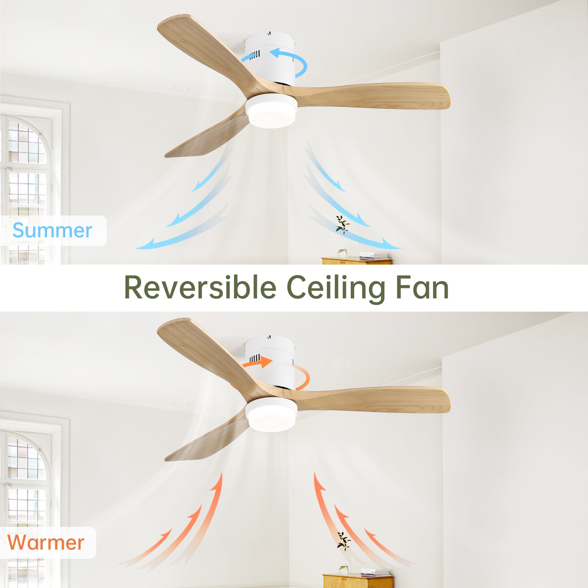 52 Inch Decorative Ceiling Fan With 6 Speed Remote white-metal & wood