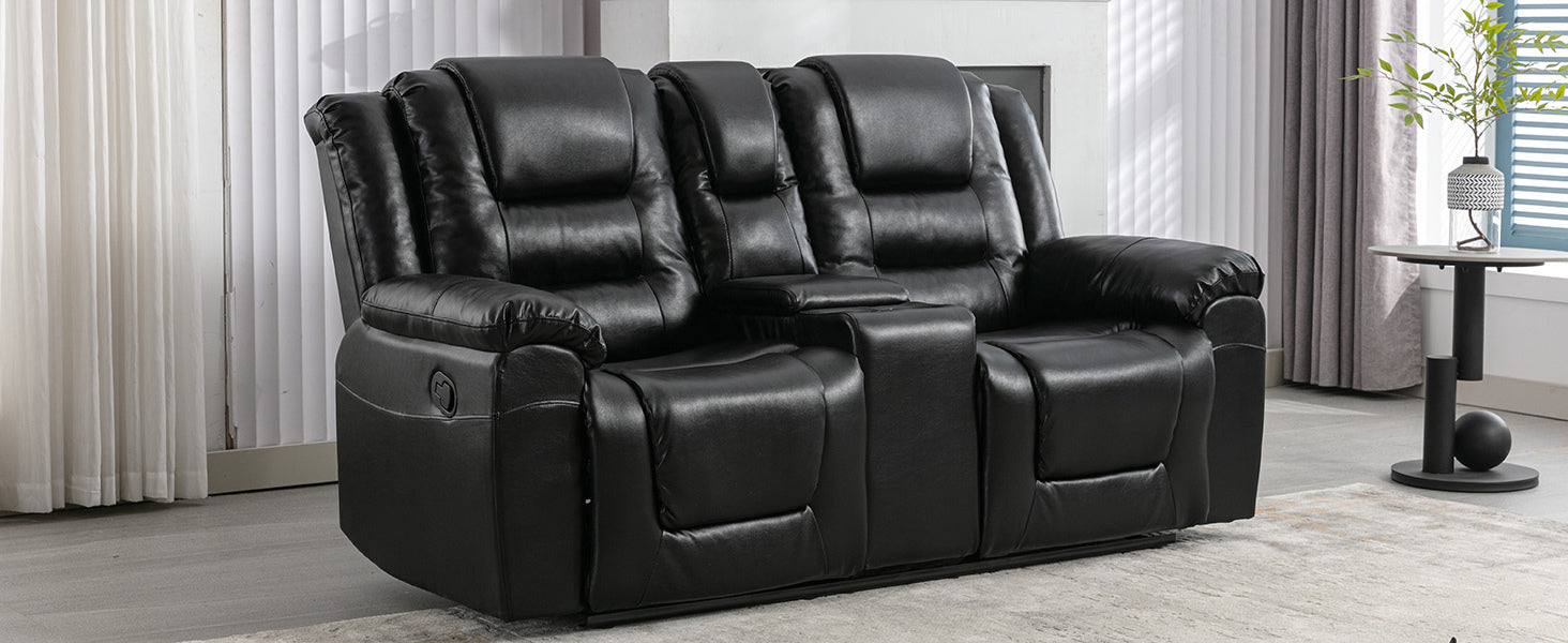 2 Seater Home Theater Recliner Manual Recliner Chair With A Storage Box And Two Cup Holders For Living Room,Bedroom, Black Old Sku:Pp302954Aab Black Foam Pu Leather