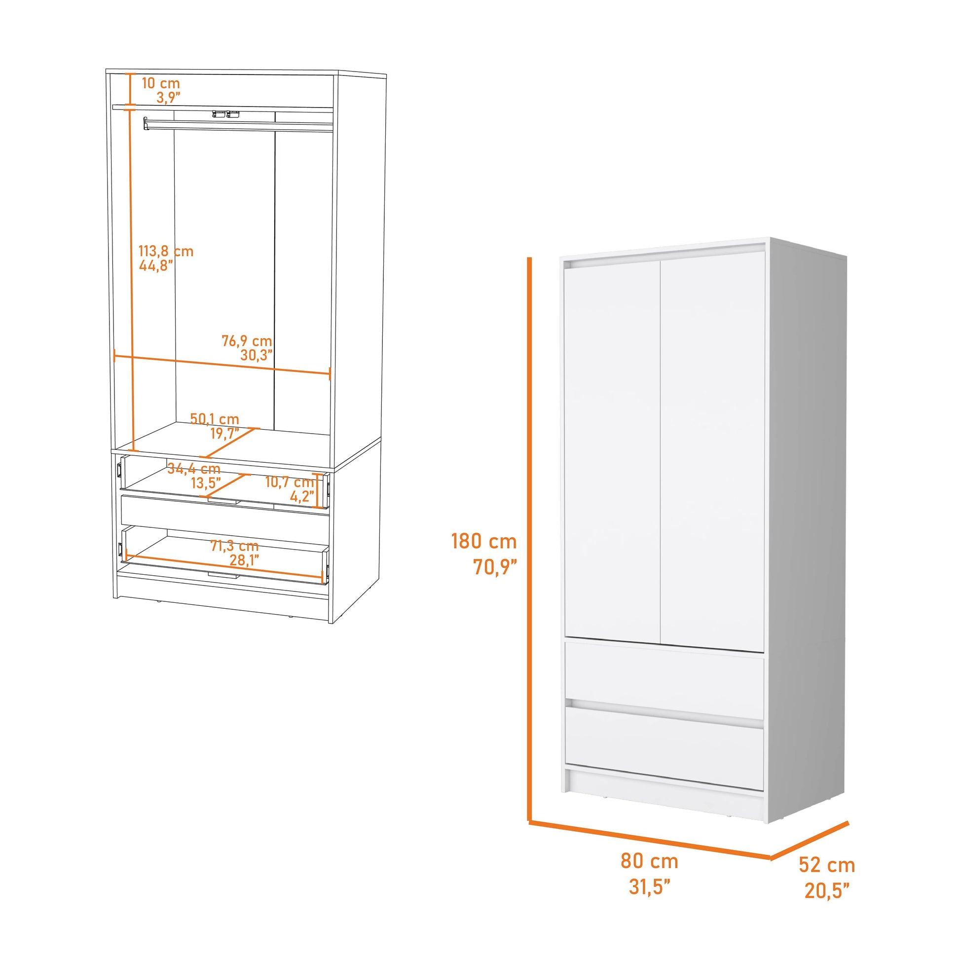 White 2 Drawer Armoire White White Bedroom Wood