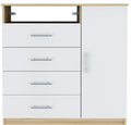 Peru 4 Drawer Dresser, Single Door Cabinet, One Open Shelf, Superior Top Light Oak White White Bedroom Modern Particle Board Particle Board