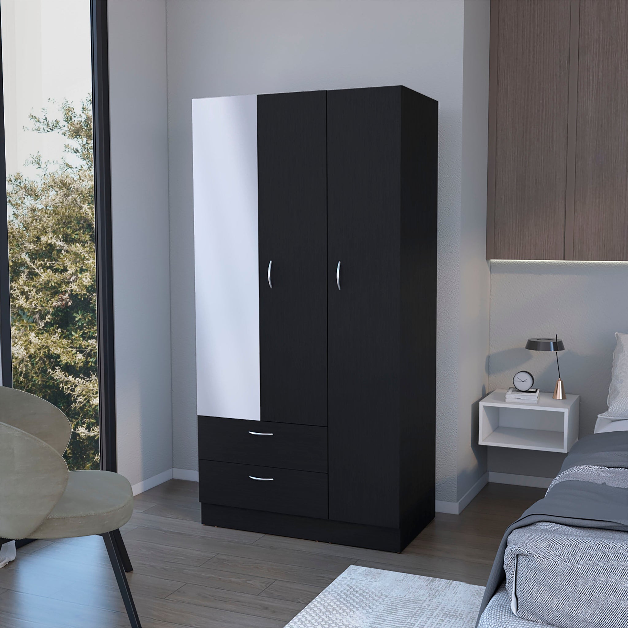 Black 2 Drawer Wardrobe Black Bedroom Wood