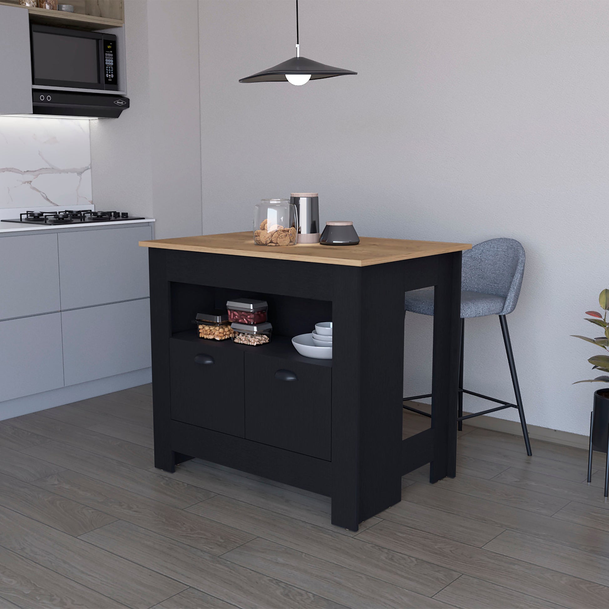 Amelia Black 2 Door Kitchen Island - Black