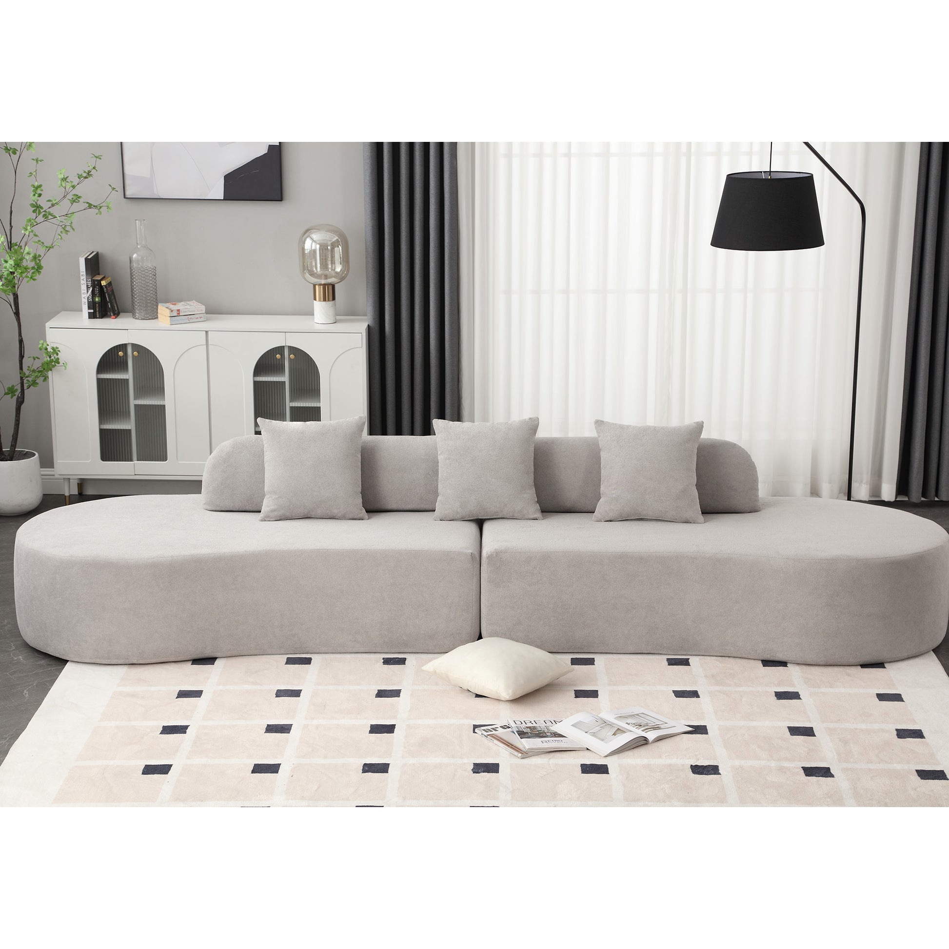 Arrived Modern Curved Combination Sofa, Terrycloth Fabric Sofa, Minimalist Sofa In Living Room, Apartment, No Assembly Required, Three Pillows,Gray Gray Primary Living Space Medium Soft Polyester 4 Seat