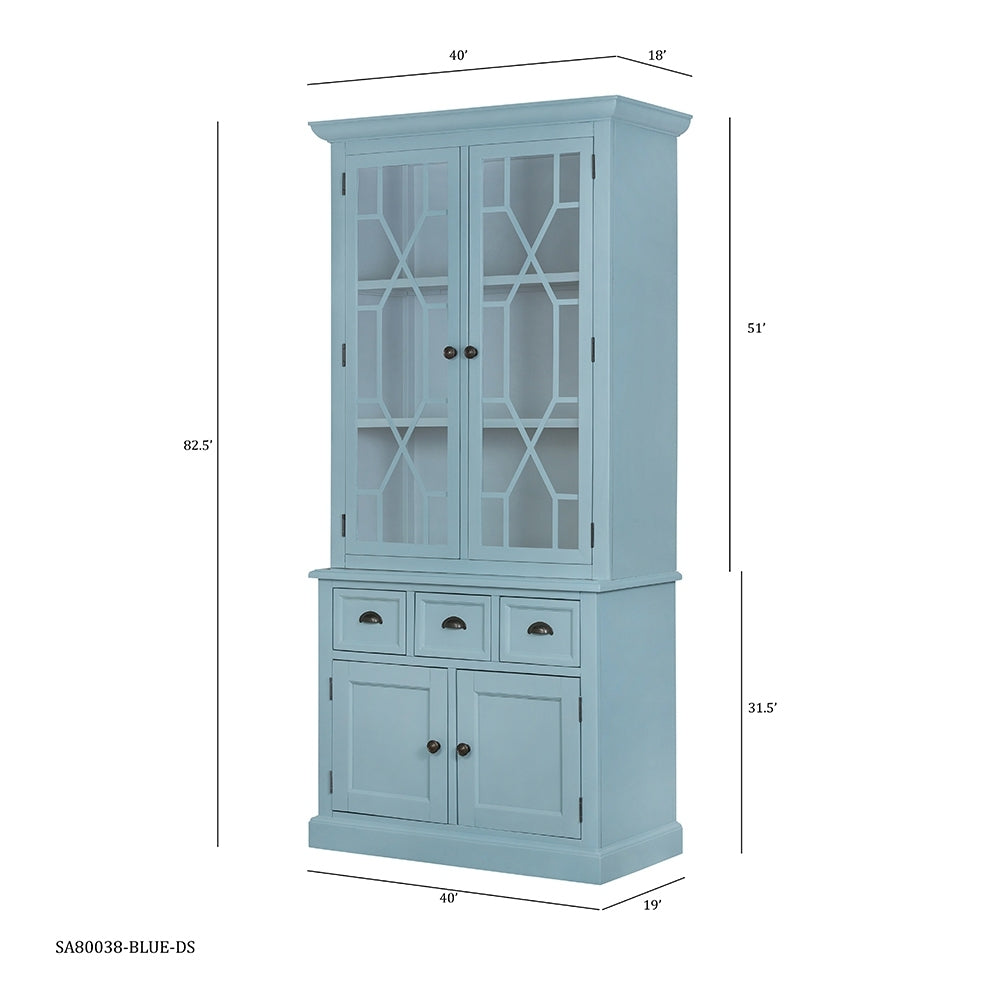 39.4X18X83" Cabinet Credenzas Blue Blue Primary Living Space Casual,Contemporary,French Solid Wood Mdf