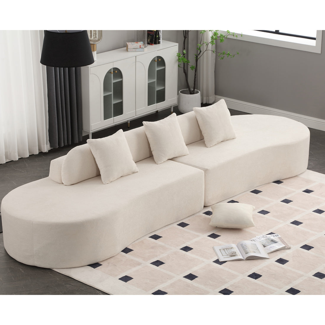 Arrived Modern Curved Combination Sofa, Terrycloth Fabric Sofa, Minimalist Sofa In Living Room, Apartment, No Assembly Required, Three Pillows,Beige Beige Primary Living Space Medium Soft Polyester 4 Seat