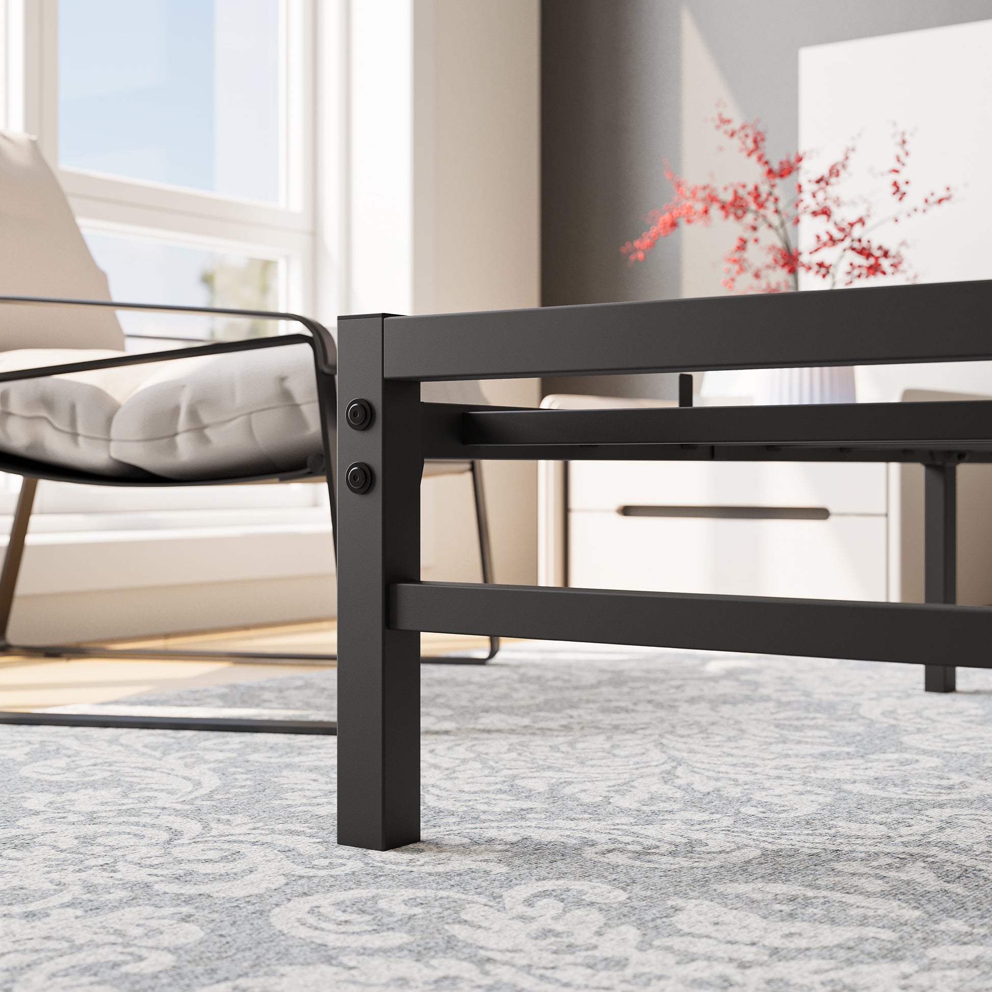 Queen Size Platform Bed Frame With Rustic Vintage Wood Headboard, Strong Metal Slats Support Mattress Foundation, No Box Spring Needed Rustic Brown Box Spring Not Required Queen Black Metal Brown Bedroom Bed Frame Metal & Wood