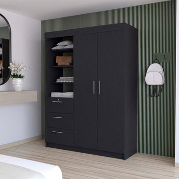 Black 3 Drawer Armoire Black Bedroom Wood