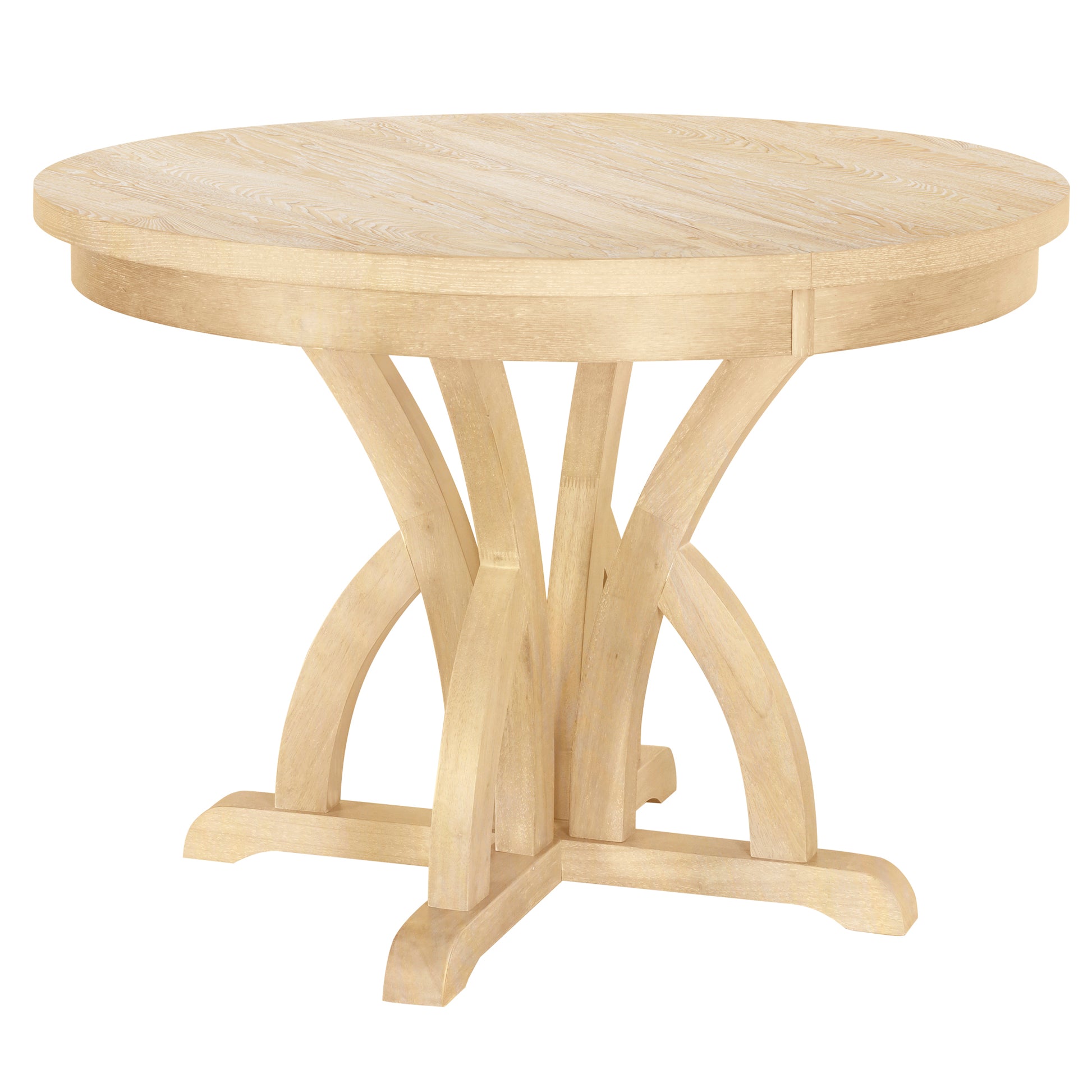 5 Piece Farmhouse Round Pedestal Extending Dining Table Set Extendable Kitchen Table Set With 15.8" Removable Leaf And Ladder Back Dining Chairs For Small Places, Natural Wood Dining Room Extendable Rubberwood Oval Dining Table With Chair Upholstered