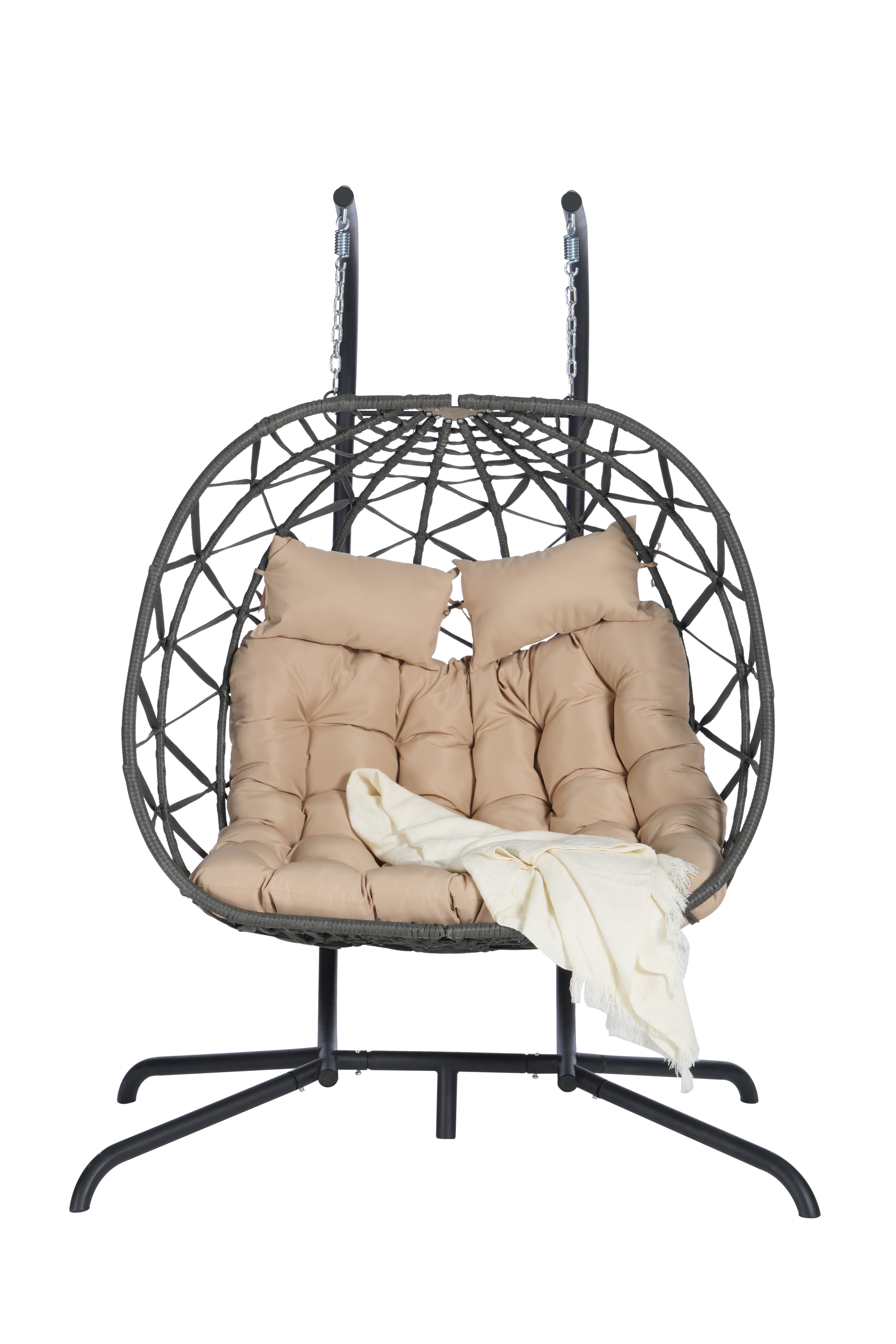 2 Person Outdoor Rattan Hanging Chair Patio Wicker Egg Chair Yes Complete Patio Set Dark Gray Uv Resistant Frame Water Resistant Cushion Garden & Outdoor American Design,American Traditional 2 Person Seating Group Polypropylene Rattan