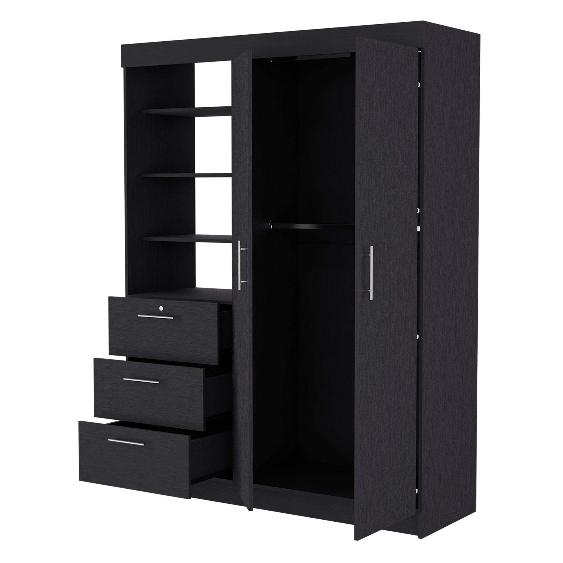 Black 3 Drawer Armoire Black Bedroom Wood