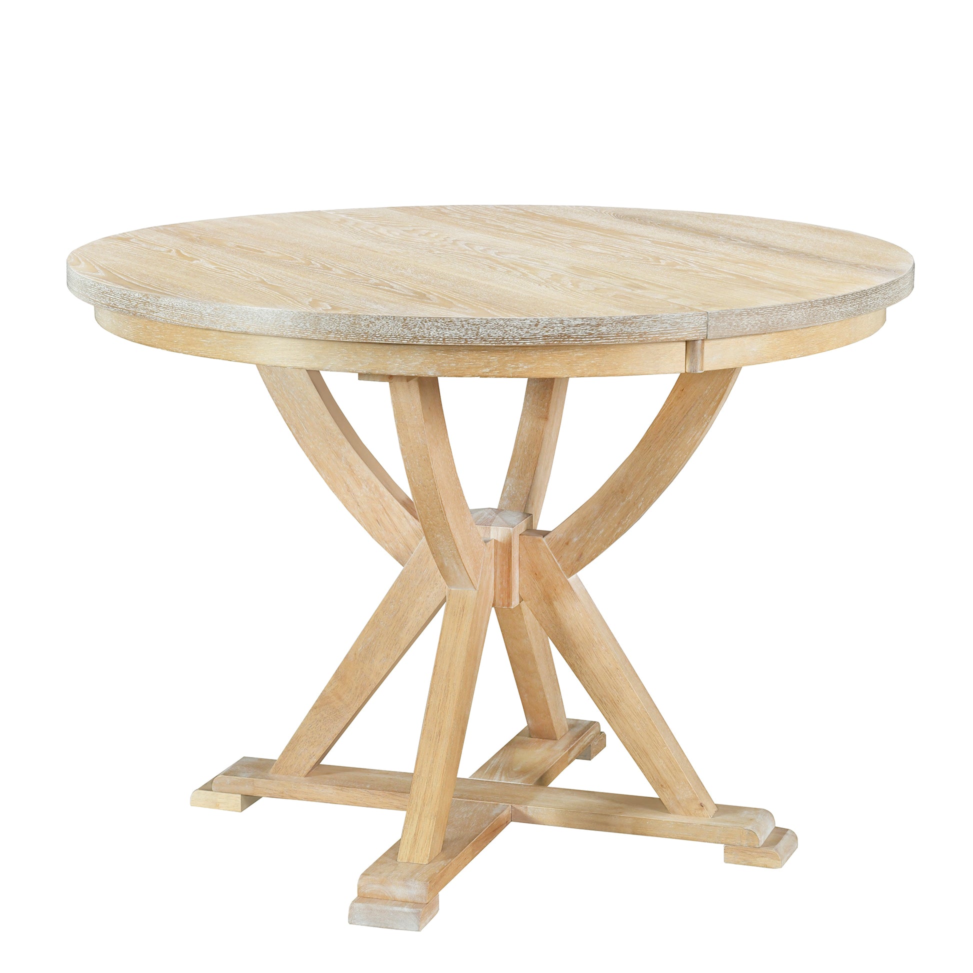 Mid Century 5 Piece Extendable Round Dining Table Set With 15.7" Removable Leaf And 4 Cross Back Dining Chairs, Natural Wood Dining Room Extendable Rubberwood Oval Dining Table With Chair Wood Wood Natural Seats 4 Removable Leaf Mid Century Modern Oval