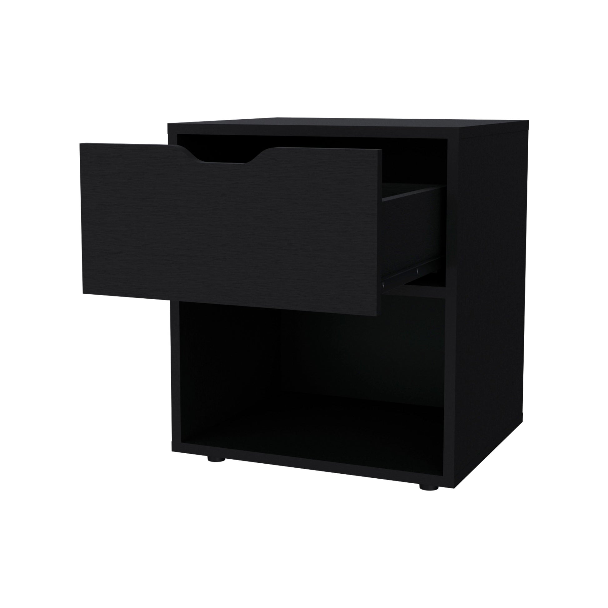 Black Elegant Drawer Nightstand Black 1 Drawer Bedroom Drawer Storage Shelf Wood