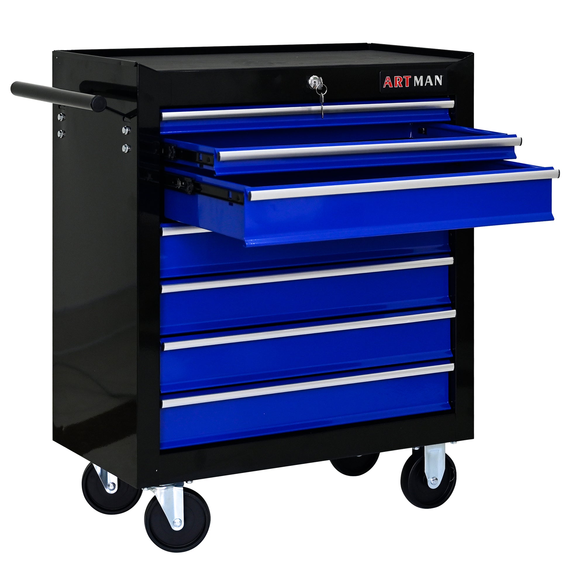 7 Drawers Multifunctional Tool Cart With Wheels Black Blue Black Blue Steel